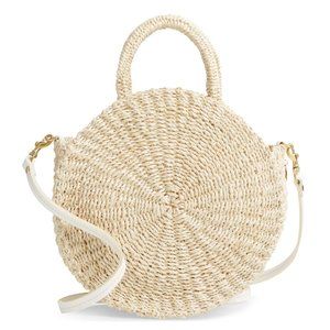CLARE V. Moyen Alice Straw Bag (Cream) White Strap